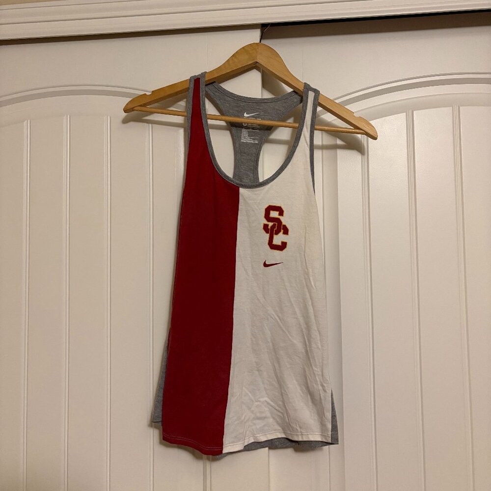 USC Trojans Tank Top Women's Medium White Gray Maroon Racerback Nike Tri-Blend